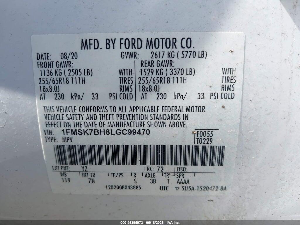 1FMSK7BH8LGC99470 2020 FORD EXPLORER photo no. 9