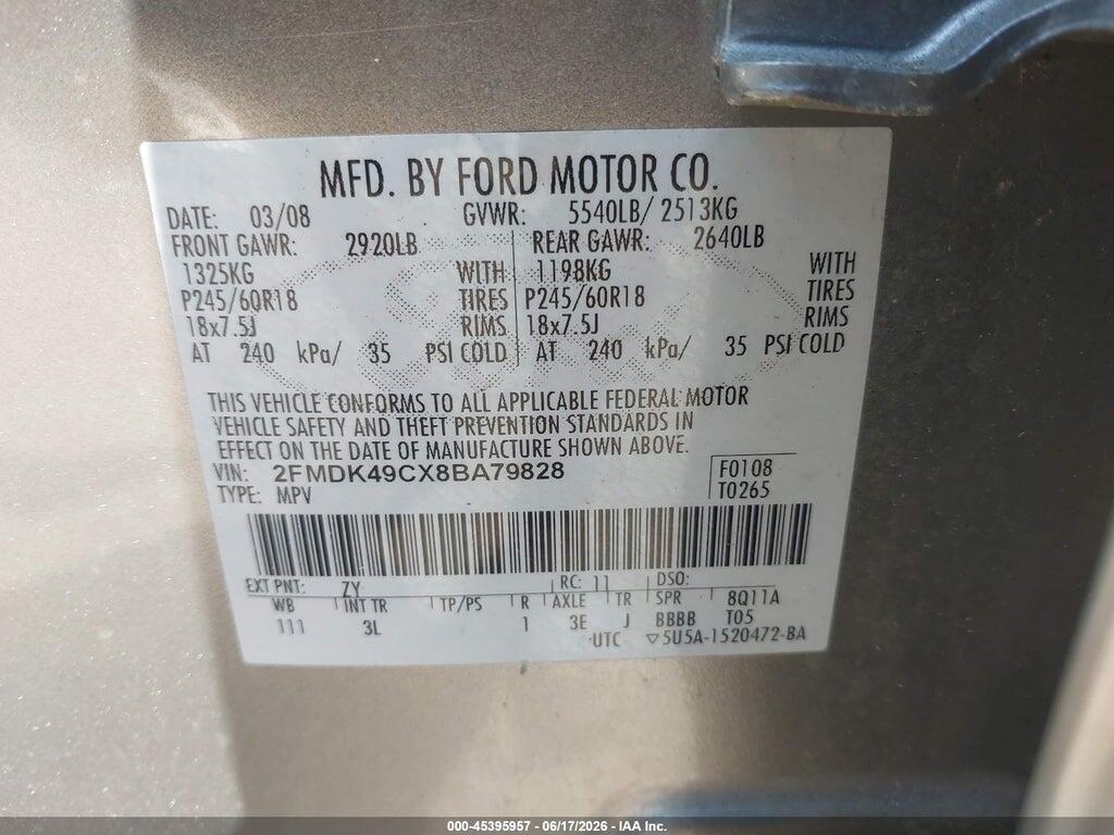 2FMDK49CX8BA79828 2008 FORD EDGE photo no. 9
