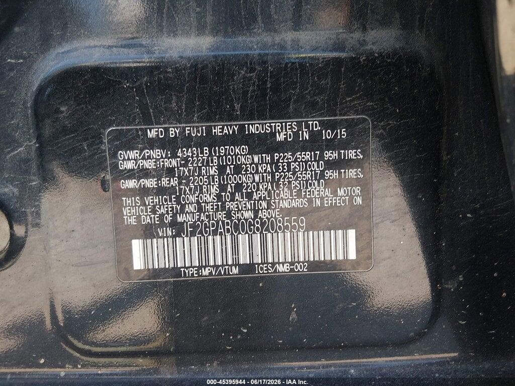 JF2GPABC0G8208559 2016 SUBARU CROSSTREK photo no. 9