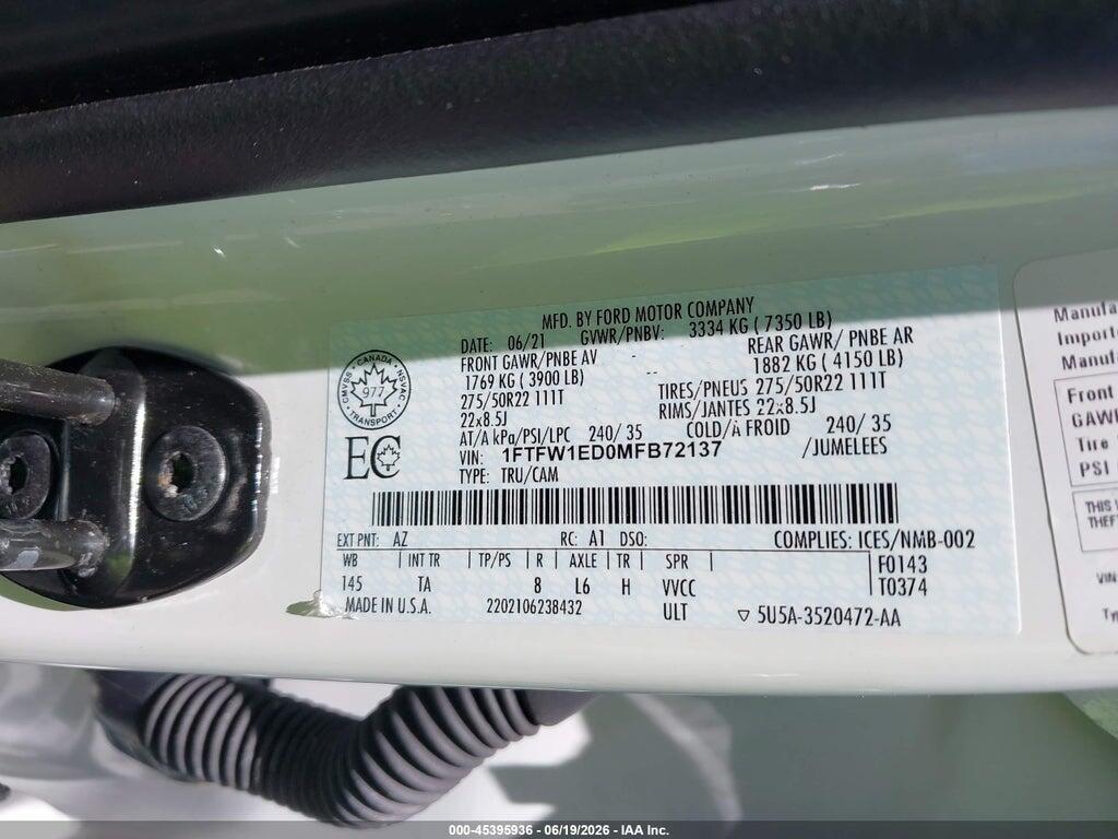 1FTFW1ED0MFB72137 2021 FORD F-150 photo no. 9