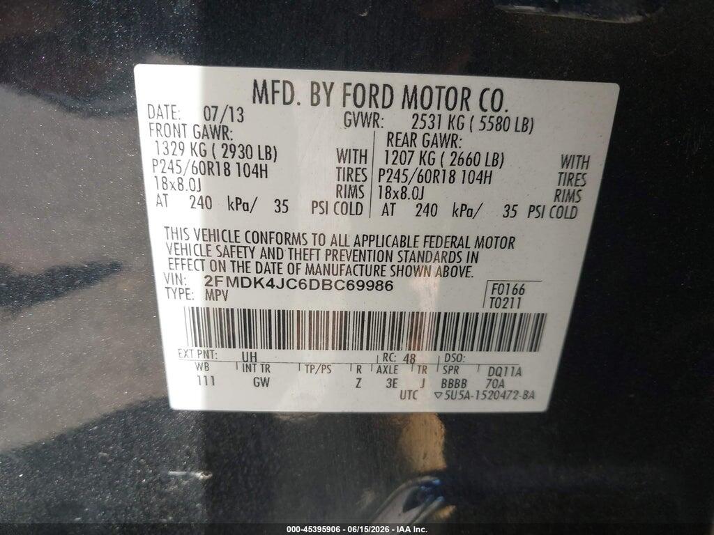 2FMDK4JC6DBC69986 2013 FORD EDGE photo no. 9