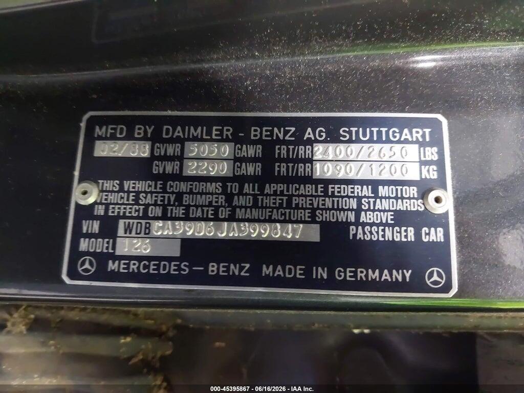 WDBCA39D6JA399847 1988 MERCEDES-BENZ 560 photo no. 9