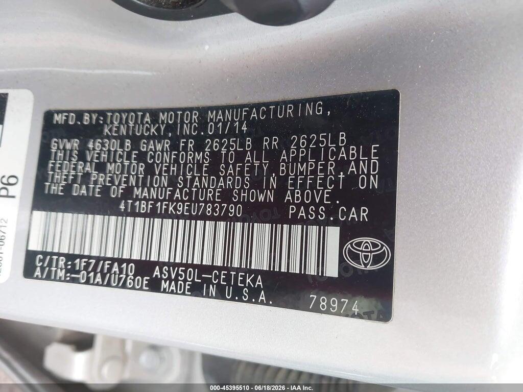 4T1BF1FK9EU783790 2014 TOYOTA CAMRY photo no. 9