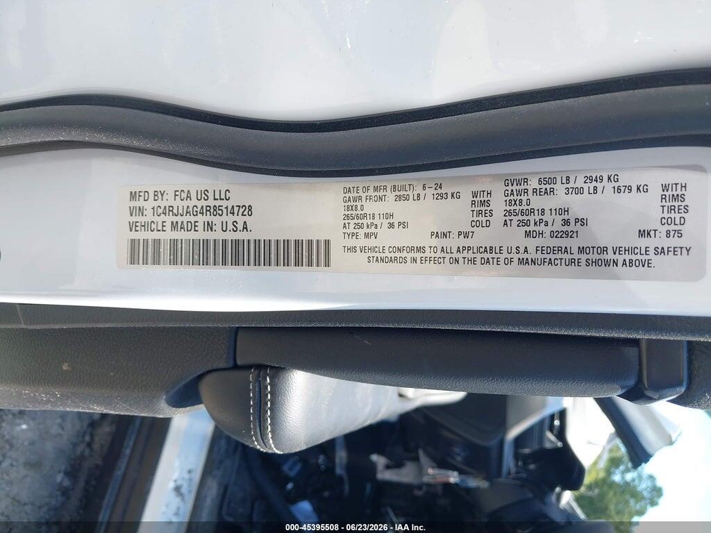 1C4RJJAG4R8514728 2024 JEEP GRAND CHEROKEE L photo no. 9