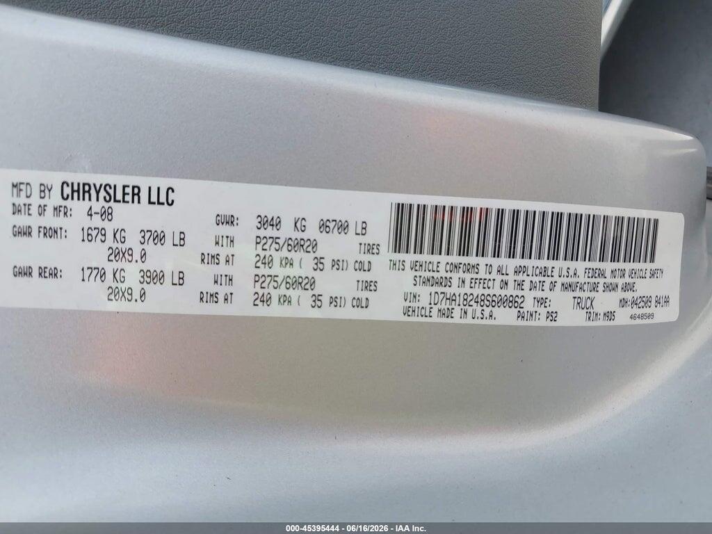 1D7HA18248S600862 2008 DODGE RAM 1500 photo no. 9