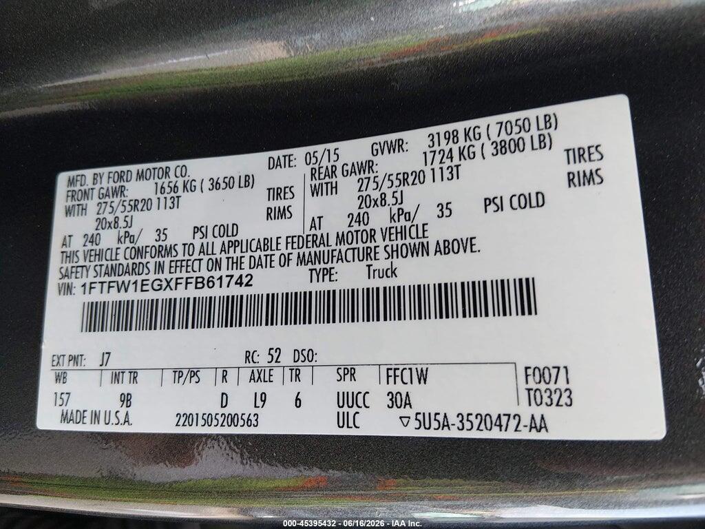 1FTFW1EGXFFB61742 2015 FORD F-150 photo no. 9