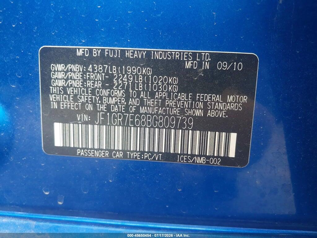 JF1GR7E68BG809739 2011 SUBARU IMPREZA photo no. 9