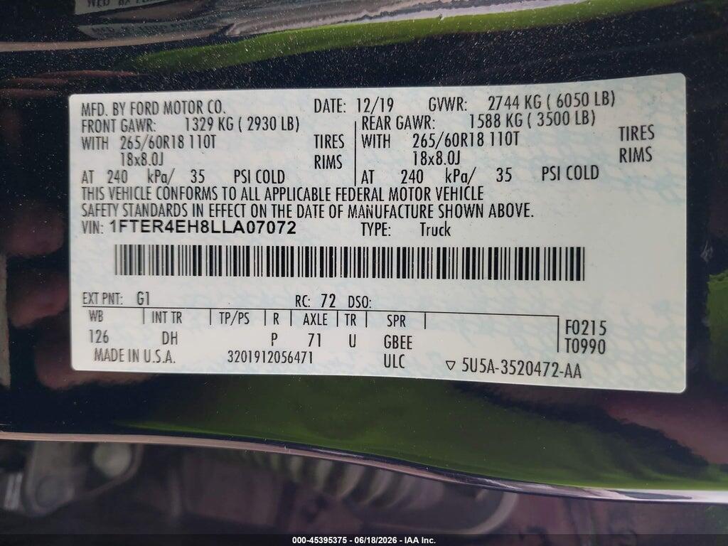 1FTER4EH8LLA07072 2020 FORD RANGER photo no. 9