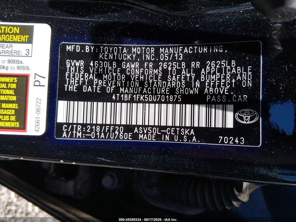 4T1BF1FK5DU701875 2013 TOYOTA CAMRY photo no. 9