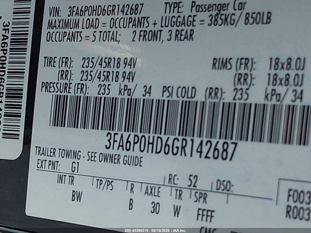 3FA6P0HD6GR142687 2016 FORD FUSION photo no. 9