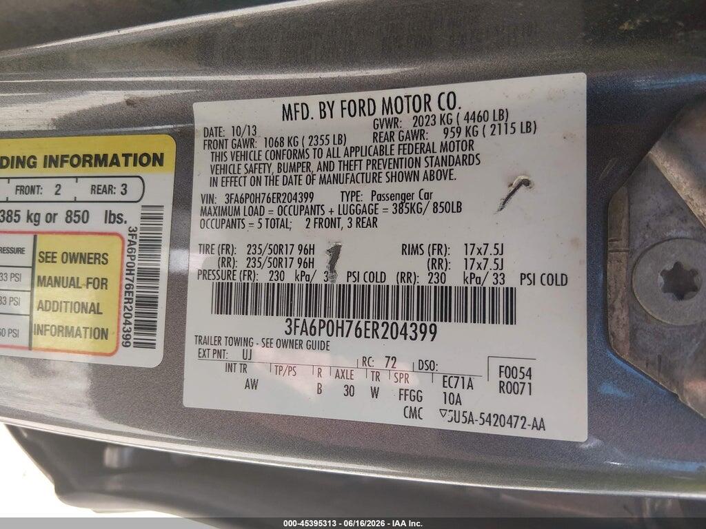 3FA6P0H76ER204399 2014 FORD FUSION photo no. 9