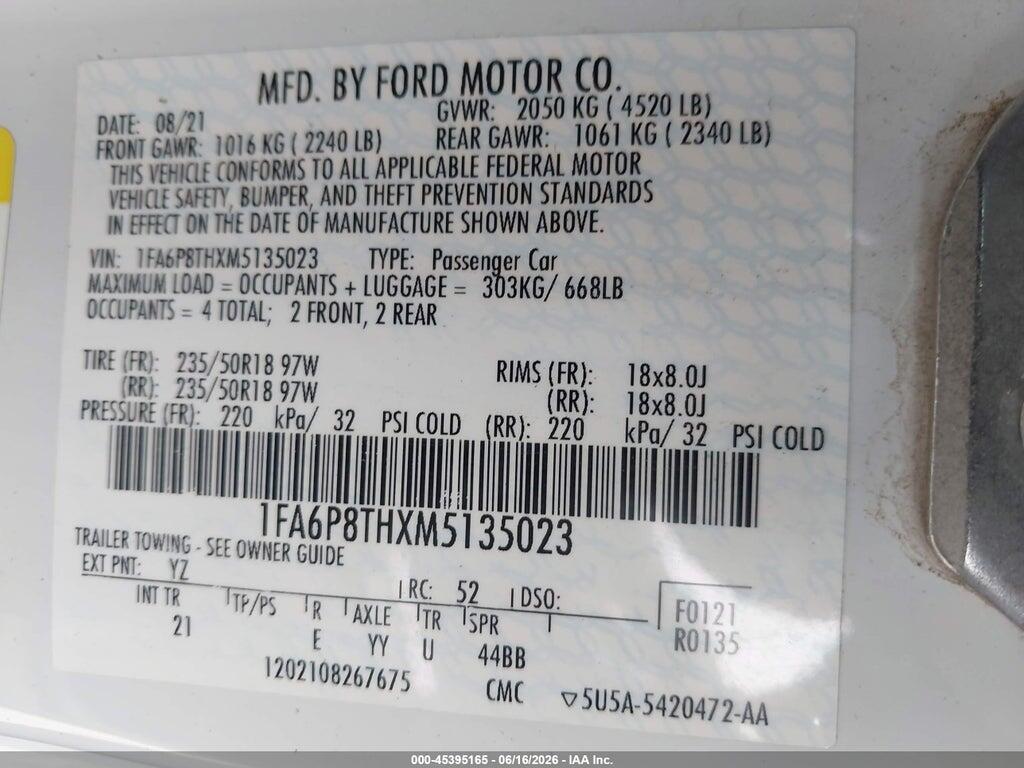 1FA6P8THXM5135023 2021 FORD MUSTANG photo no. 9