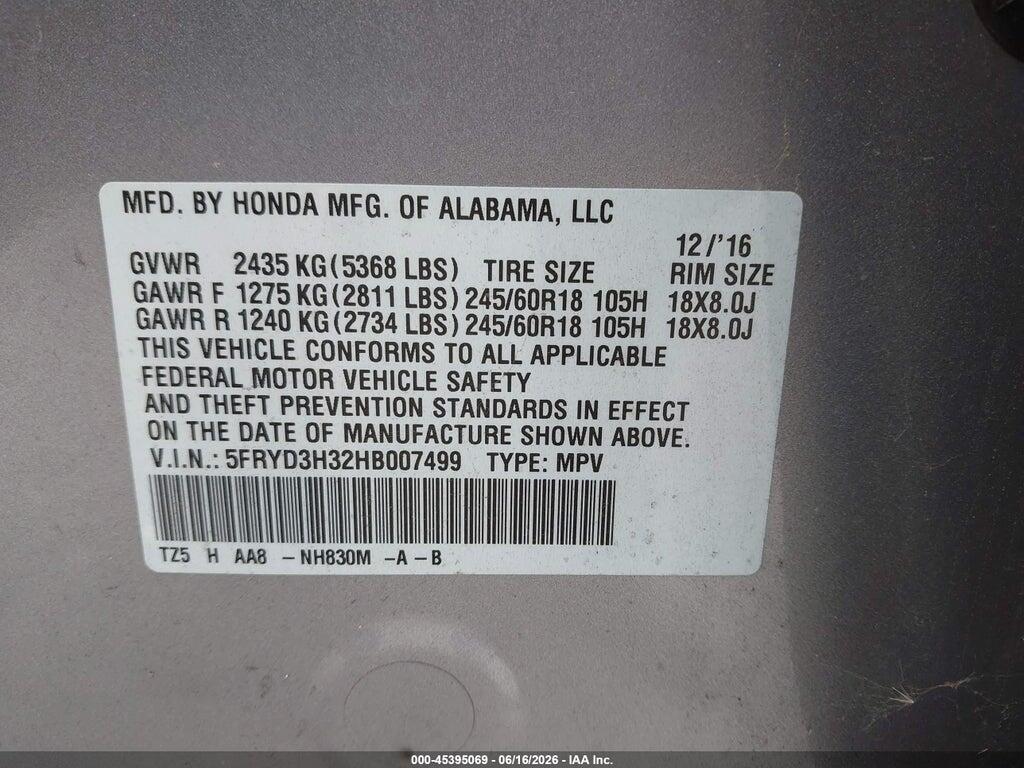5FRYD3H32HB007499 2017 ACURA MDX photo no. 9