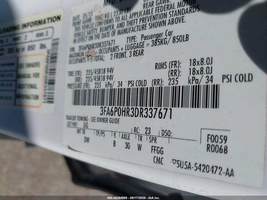 3FA6P0HR3DR337671 2013 FORD FUSION photo no. 9