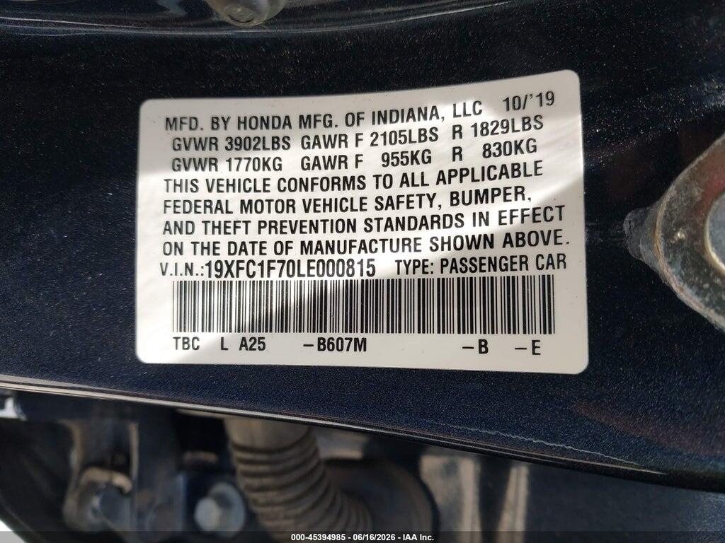19XFC1F70LE000815 2020 HONDA CIVIC photo no. 9