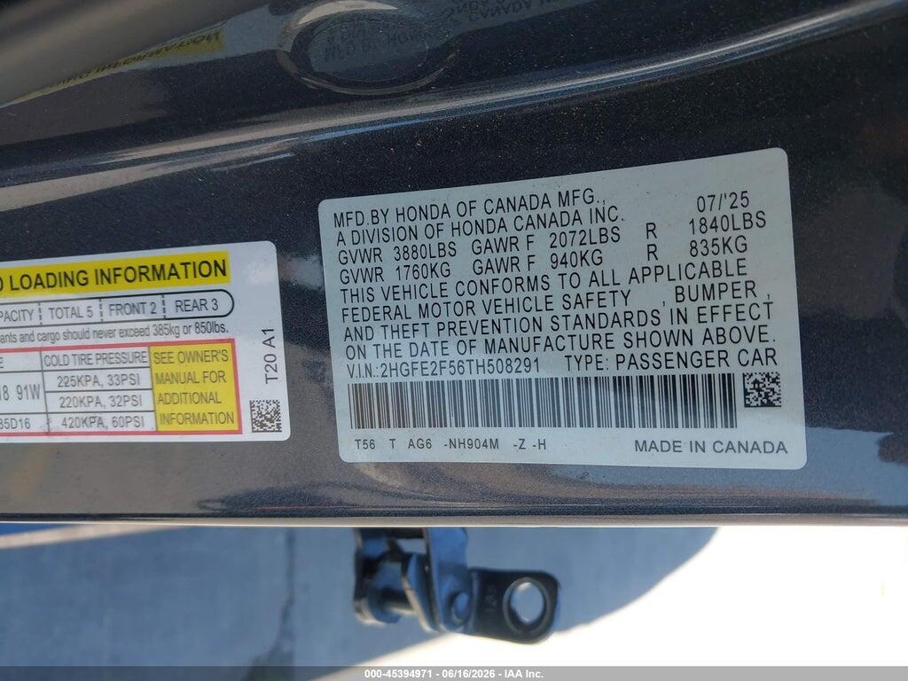 2HGFE2F56TH508291 2026 HONDA CIVIC photo no. 9