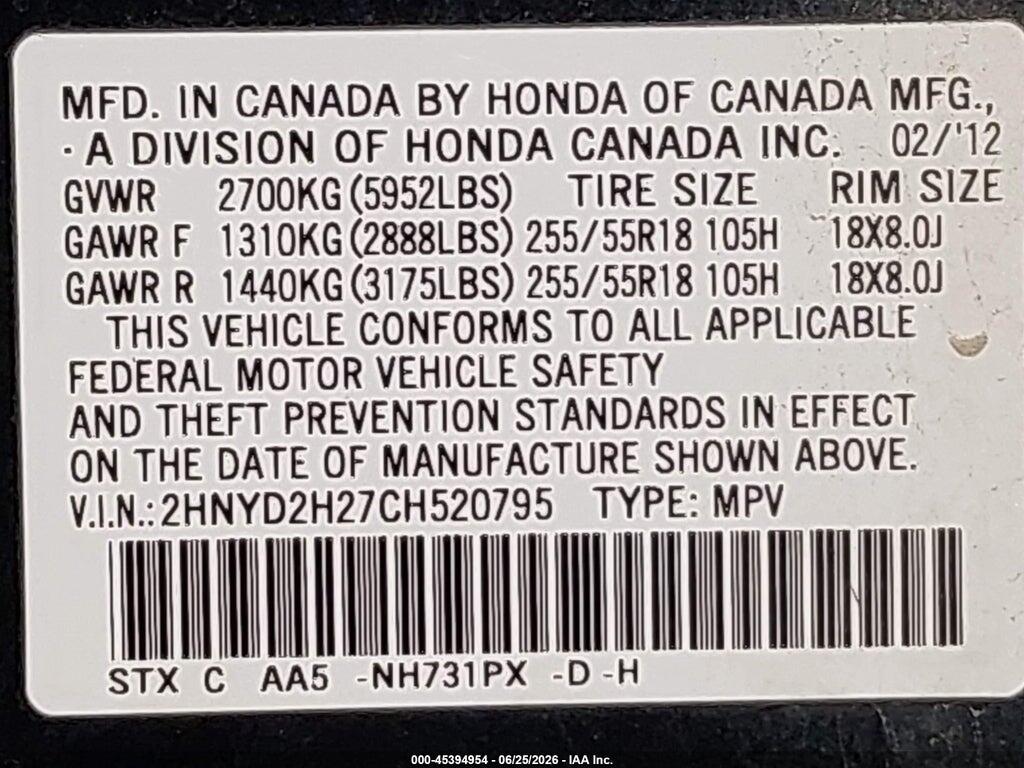 2HNYD2H27CH520795 2012 ACURA MDX photo no. 9