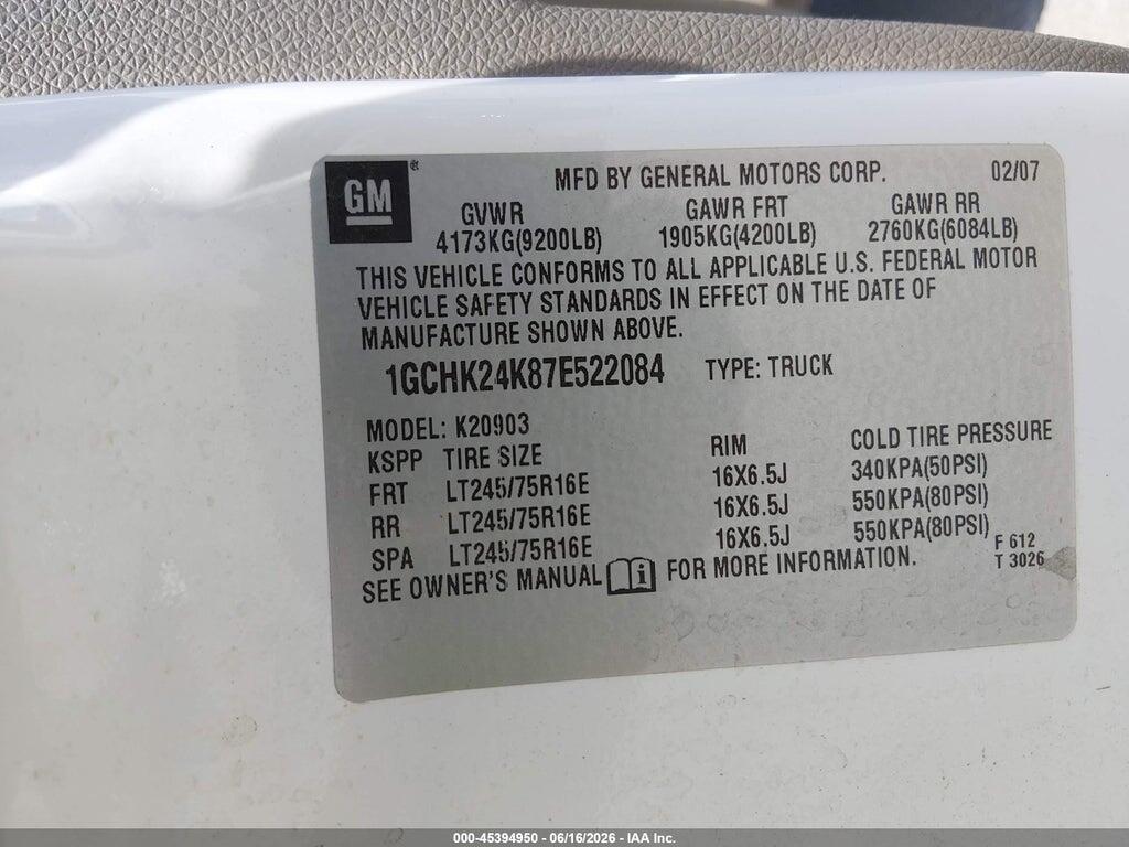 1GCHK24K87E522084 2007 CHEVROLET SILVERADO 2500HD photo no. 9