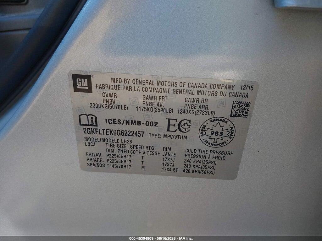 2GKFLTEK9G6222457 2016 GMC TERRAIN photo no. 9