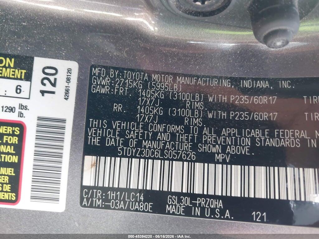 5TDYZ3DC6LS057626 2020 TOYOTA SIENNA photo no. 9