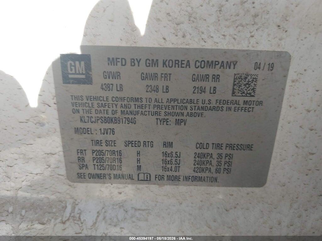 KL7CJPSB0KB917946 2019 CHEVROLET TRAX photo no. 9