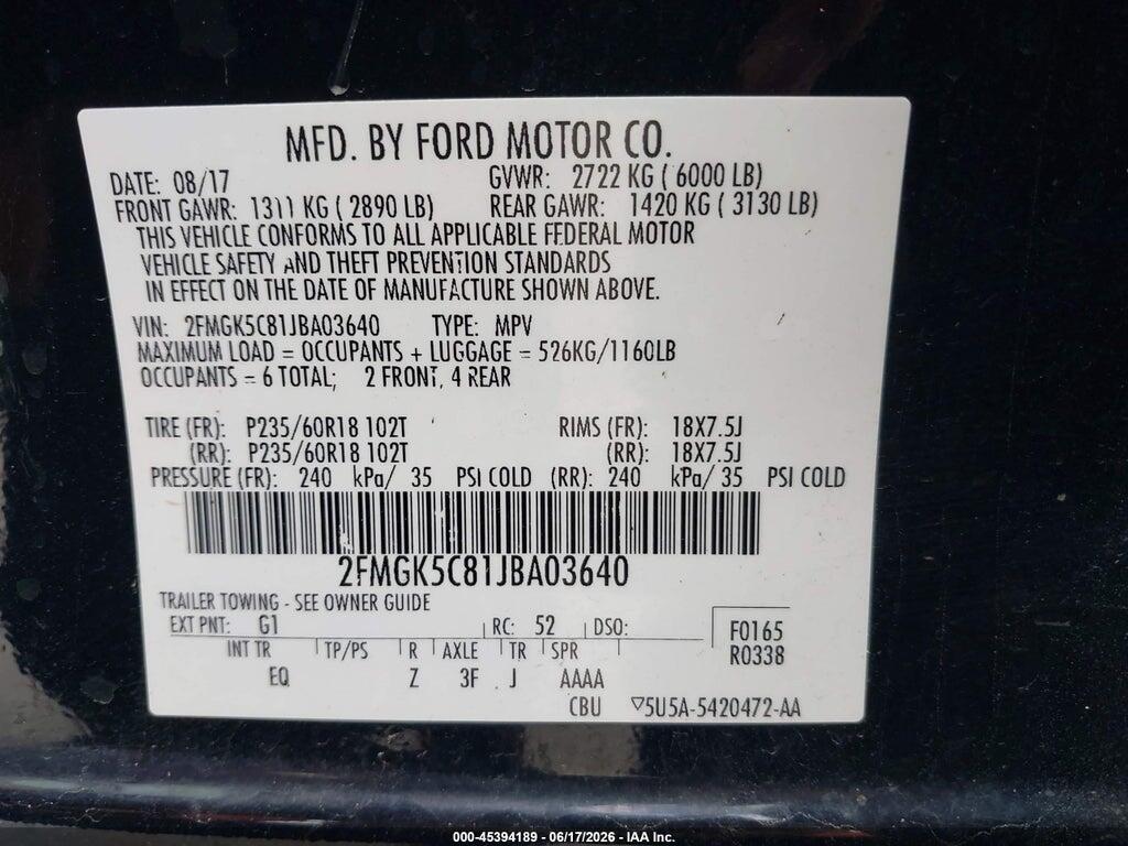 2FMGK5C81JBA03640 2018 FORD FLEX photo no. 9