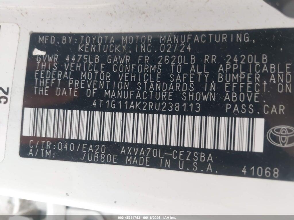 4T1G11AK2RU238113 2024 TOYOTA CAMRY photo no. 9