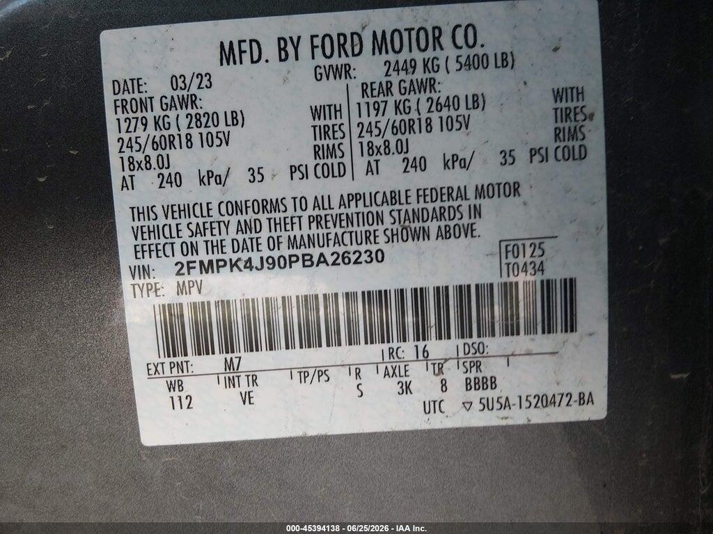 2FMPK4J90PBA26230 2023 FORD EDGE photo no. 9