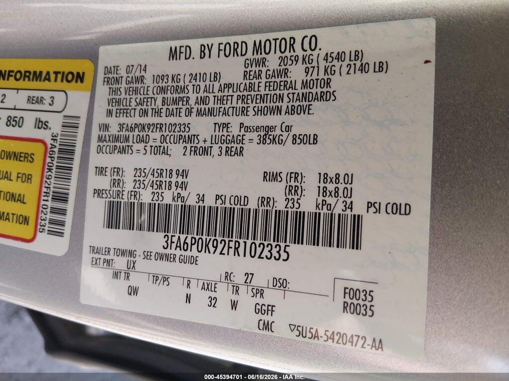 3FA6P0K92FR102335 2015 FORD FUSION photo no. 9