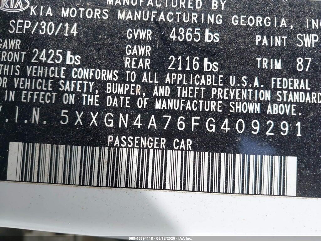 5XXGN4A76FG409291 2015 KIA OPTIMA photo no. 9