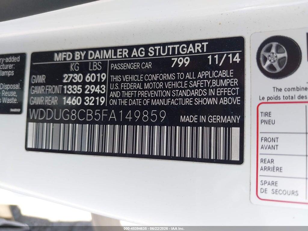 WDDUG8CB5FA149859 2015 MERCEDES-BENZ S 550 photo no. 9