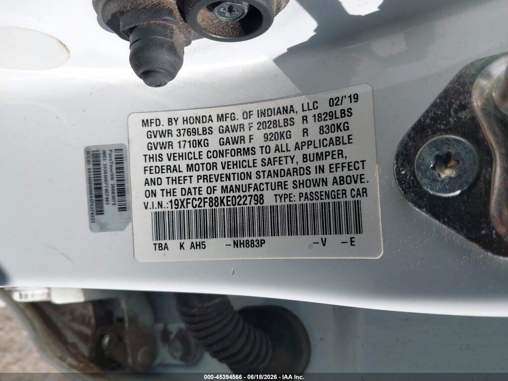 19XFC2F88KE022798 2019 HONDA CIVIC photo no. 9