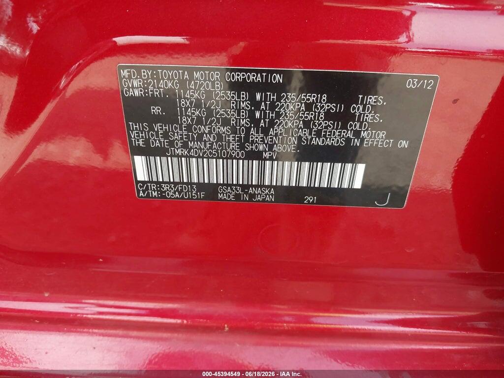 JTMRK4DV2C5107900 2012 TOYOTA RAV4 photo no. 9