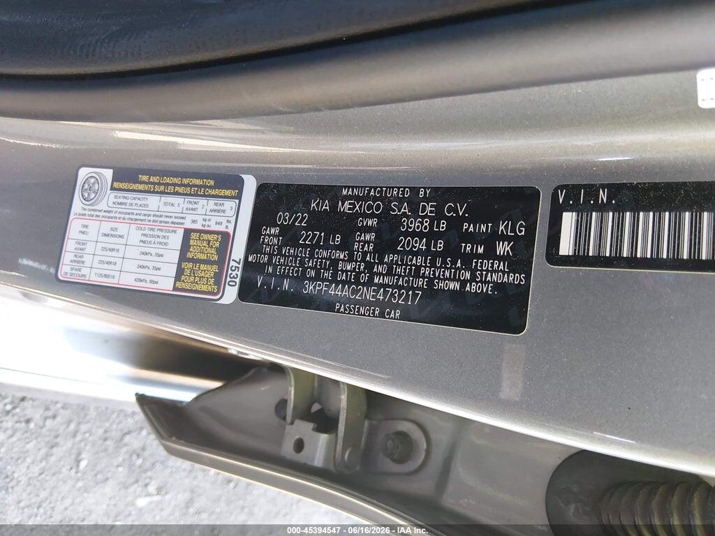 3KPF44AC2NE473217 2022 KIA FORTE photo no. 9