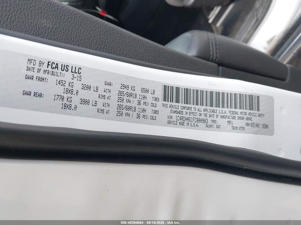 1C4RDHAG1FC800903 2015 DODGE DURANGO photo no. 9