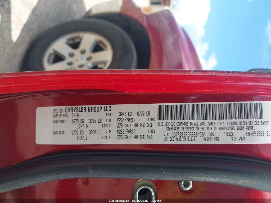 1D7RB1GP5AS214584 2010 DODGE RAM 1500 photo no. 9