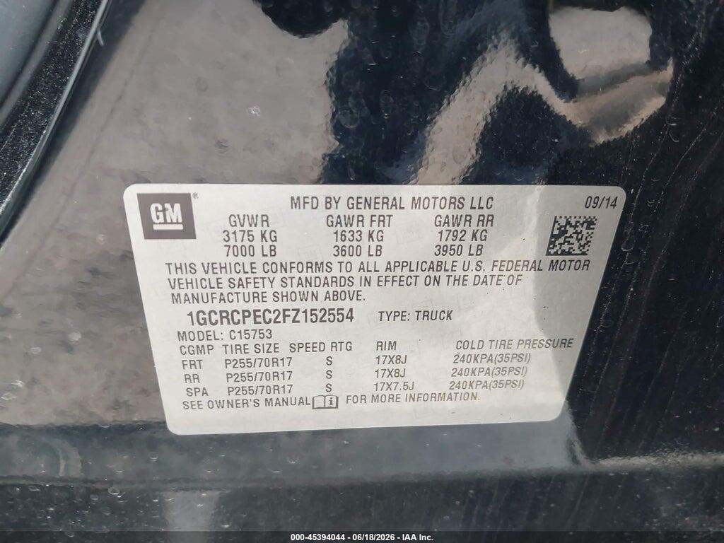 1GCRCPEC2FZ152554 2015 CHEVROLET SILVERADO 1500 photo no. 9