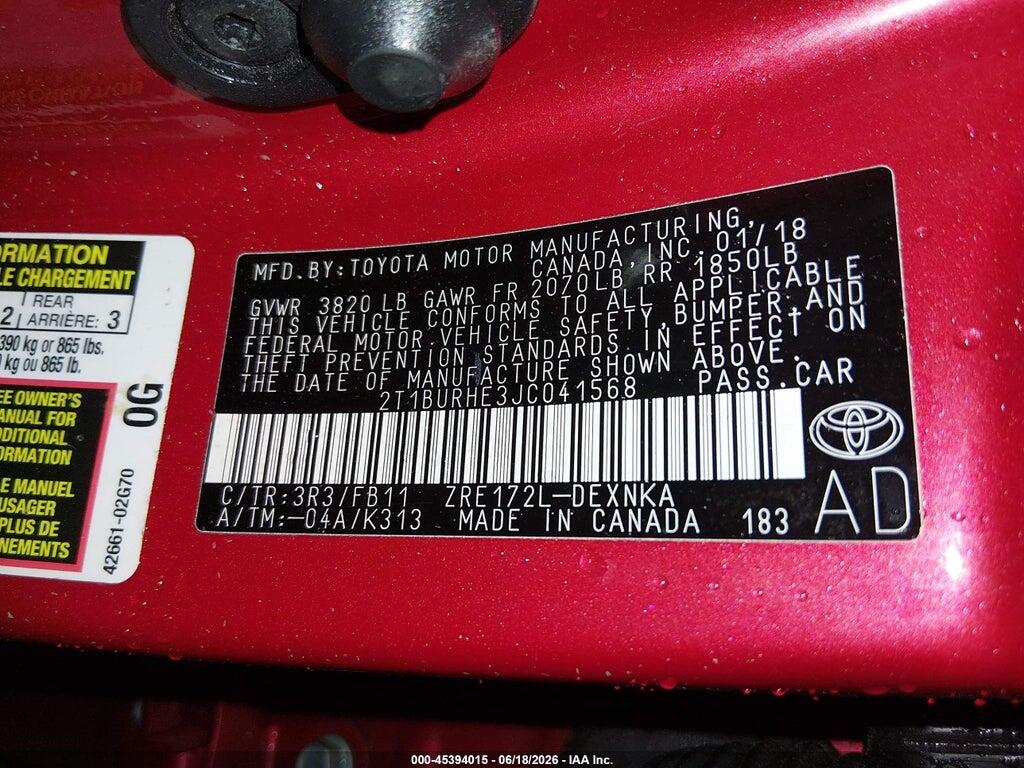 2T1BURHE3JC041568 2018 TOYOTA COROLLA photo no. 9