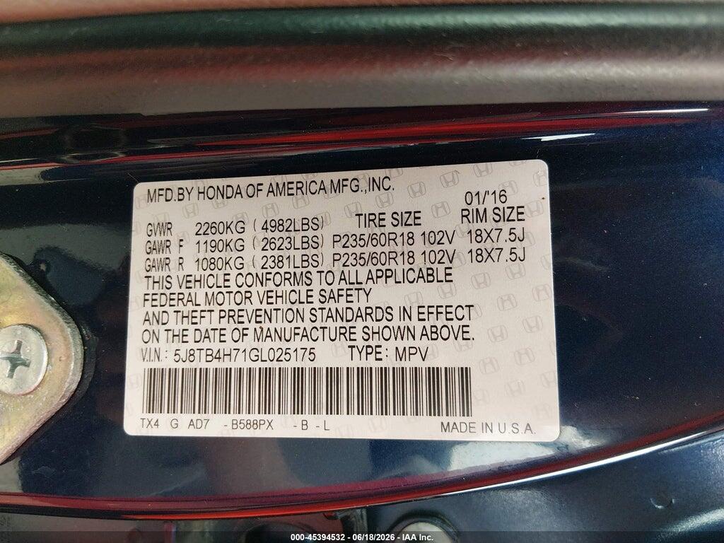 5J8TB4H71GL025175 2016 ACURA RDX photo no. 9