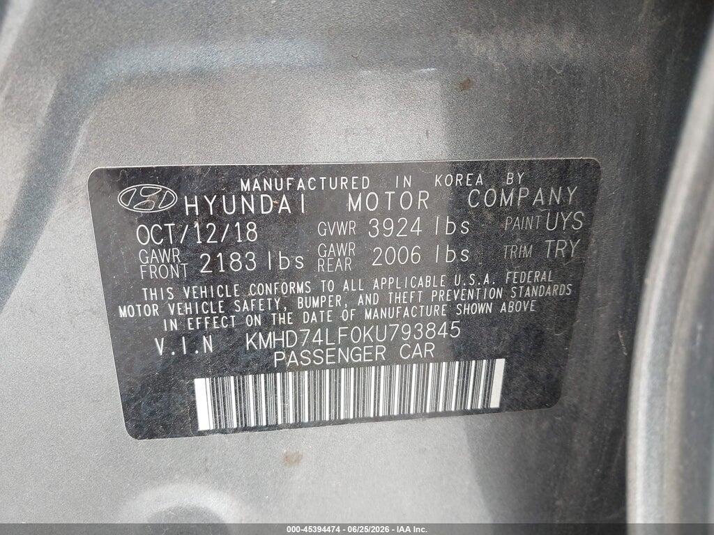KMHD74LF0KU793845 2019 HYUNDAI ELANTRA photo no. 9