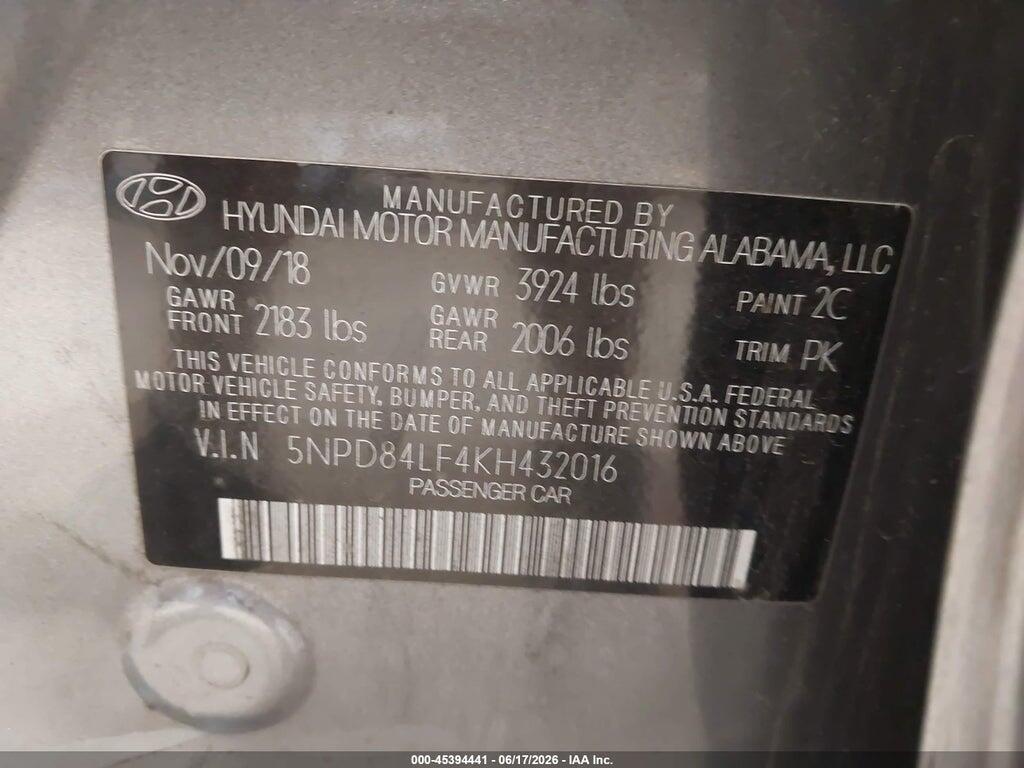 5NPD84LF4KH432016 2019 HYUNDAI ELANTRA photo no. 9