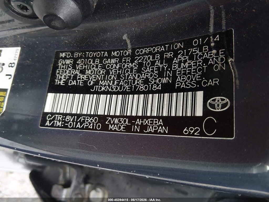 JTDKN3DU7E1780184 2014 TOYOTA PRIUS photo no. 9