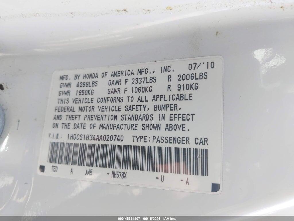 1HGCS1B34AA020740 2010 HONDA ACCORD photo no. 9