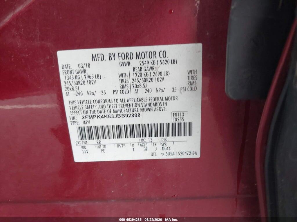 2FMPK4K83JBB92898 2018 FORD EDGE photo no. 9