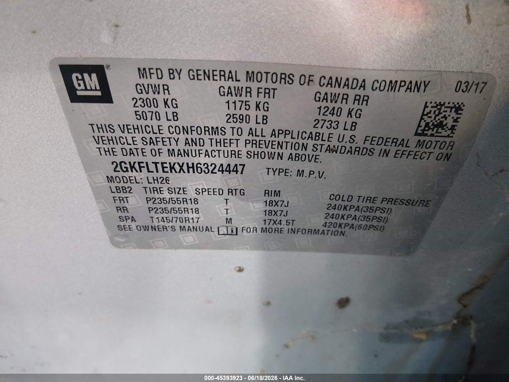 2GKFLTEKXH6324447 2017 GMC TERRAIN photo no. 9