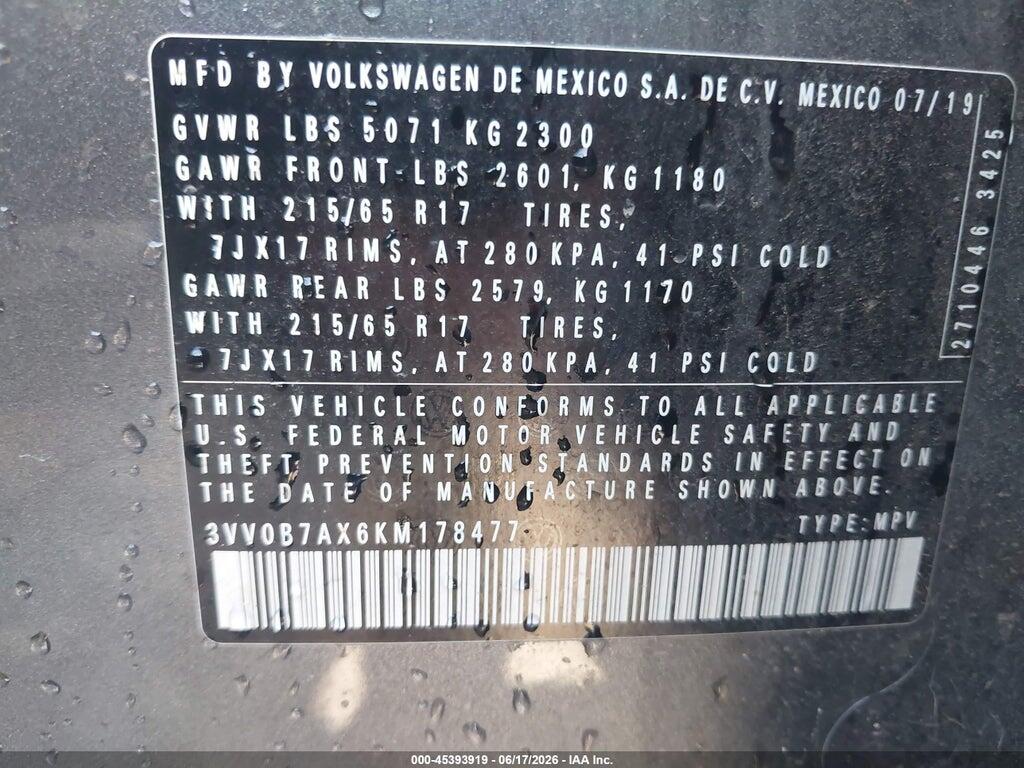 3VV0B7AX6KM178477 2019 VOLKSWAGEN TIGUAN photo no. 9
