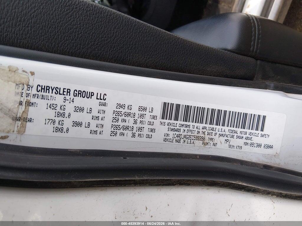 1C4RDJAG2EC599390 2014 DODGE DURANGO photo no. 9