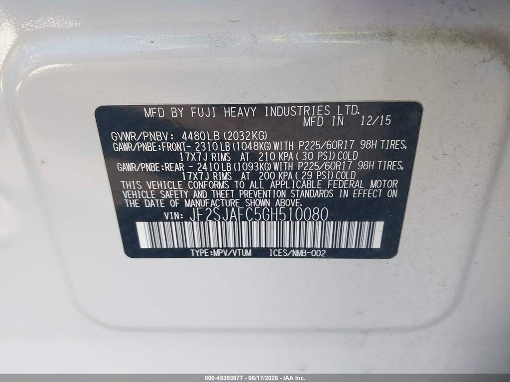 JF2SJAFC5GH510080 2016 SUBARU FORESTER photo no. 9