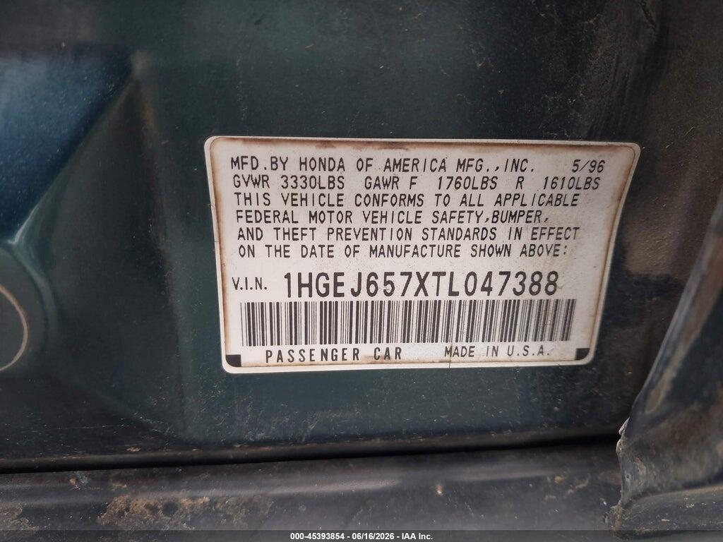 1HGEJ657XTL047388 1996 HONDA CIVIC photo no. 9