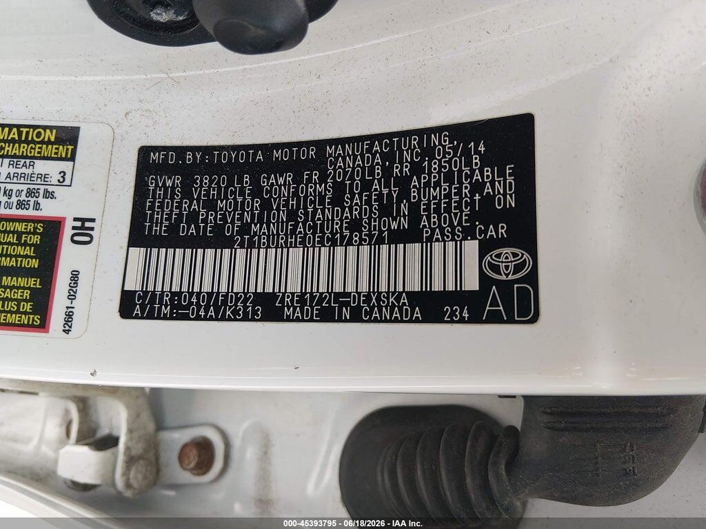 2T1BURHE0EC178571 2014 TOYOTA COROLLA photo no. 9
